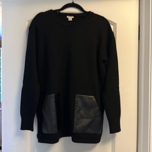 J.Crew Factory Black Merino Wool Leather Pocket Sweater
